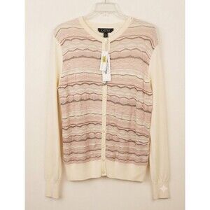 Kasper Women’s Plus Size 2X Cardigan Sweater Cream Pink Brown Striped Button Fro